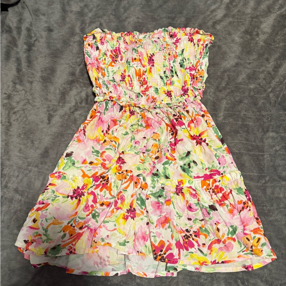 Columbia Strapless Floral Dress - Pink, Orange, Green